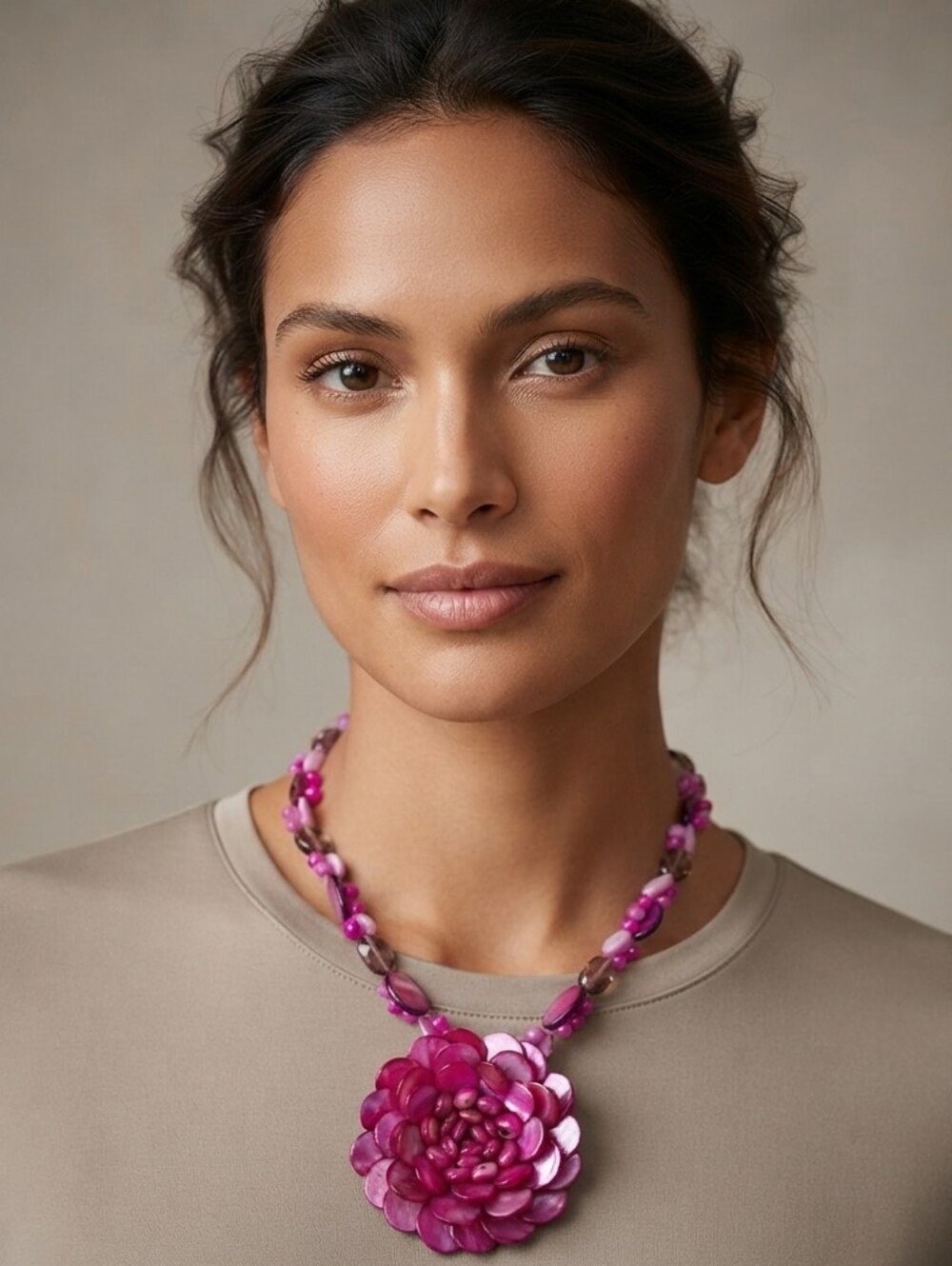 Women's Pink Floral Statement Necklace - Women Jewelry Beaded Necklaces